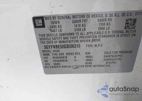 2016 Cadillac Srx Luxury Collection z USA, uszkodzony, nr VIN 3GYFNBE32GS506310